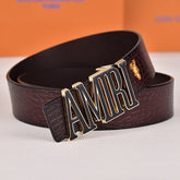 Amiri Belt dark brown crocodile pattern Golden deer logo